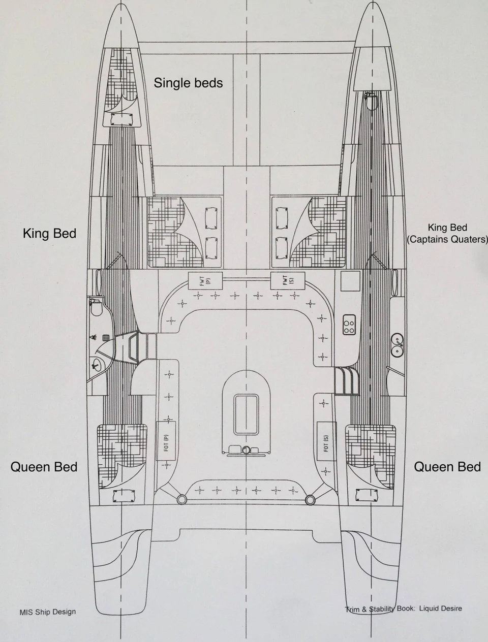 Liquid Desire’s cabin and deck plan