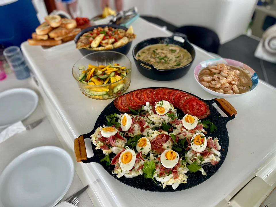Lunch laid out in the saloon