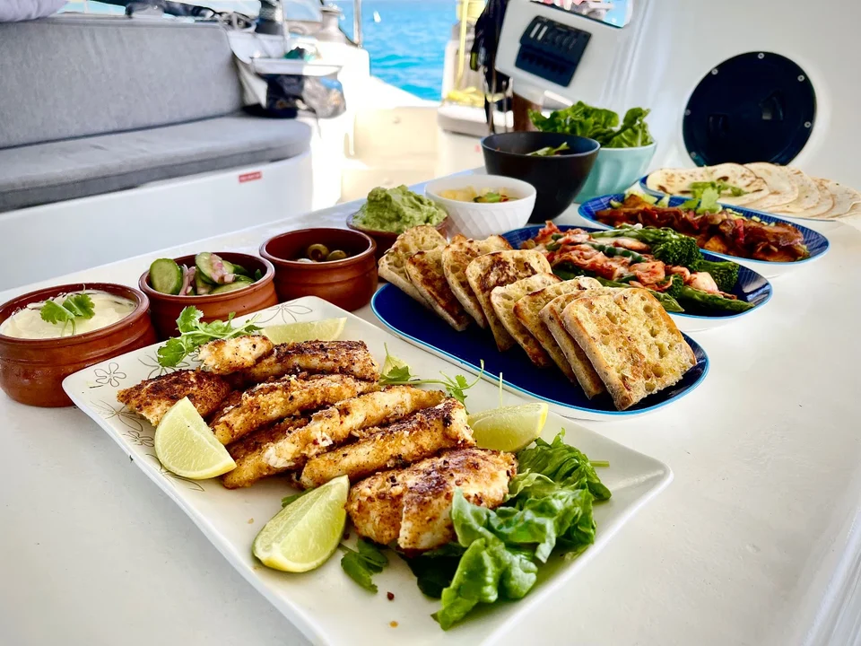 Prepared dishes on the saloon table