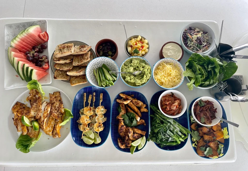 An overhead view of the lunch spread