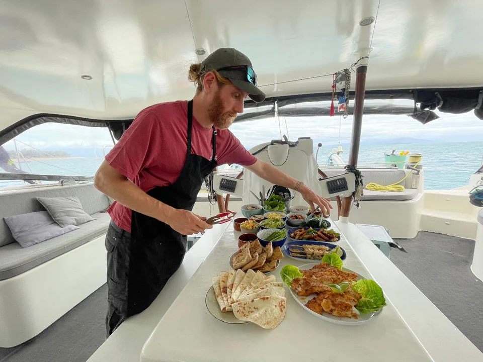 Preparing food in the saloon
