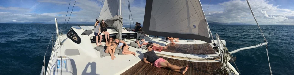 Looking across the deck under sail