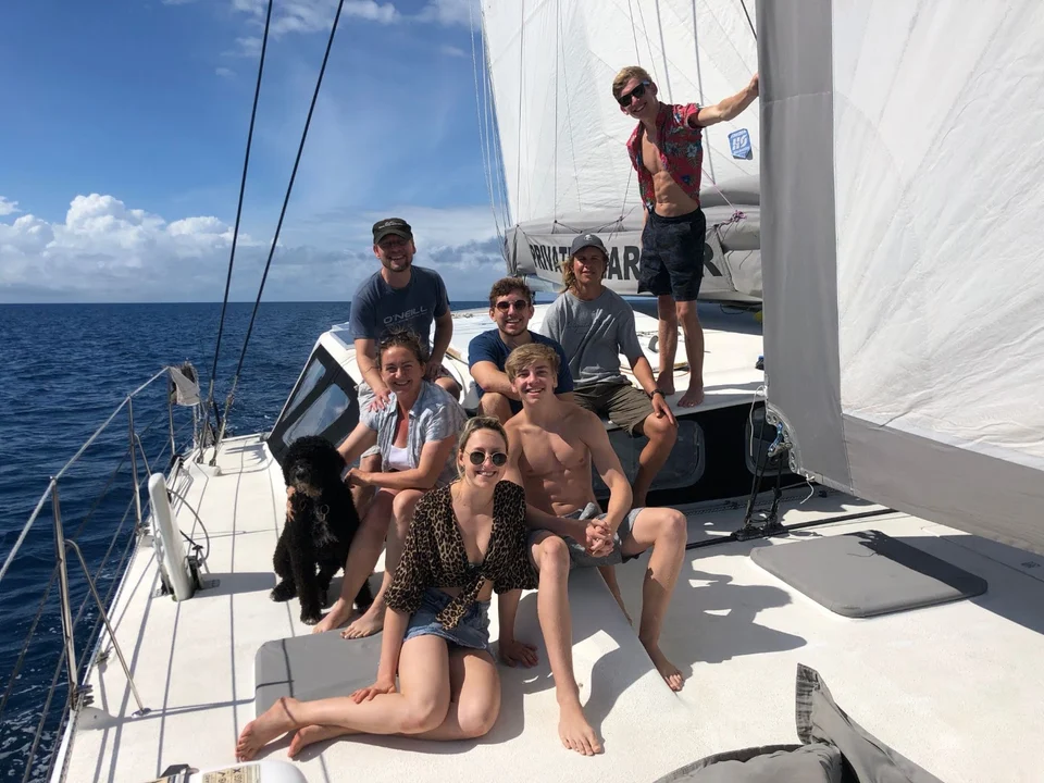 A group together on the foredeck