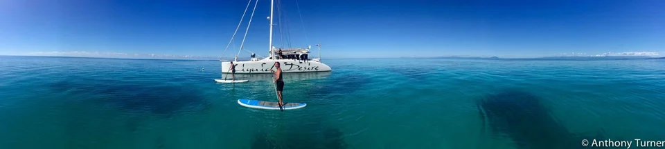 Liquid Desire at anchor, panoramic view