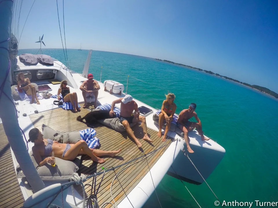 Guests relaxing on the foredeck