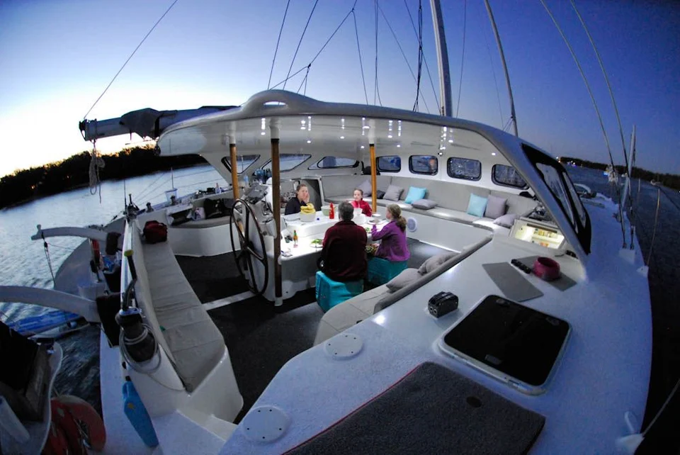 Guests in the cockpit at dusk