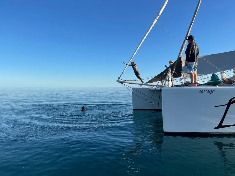 Guests on the bow and in the water