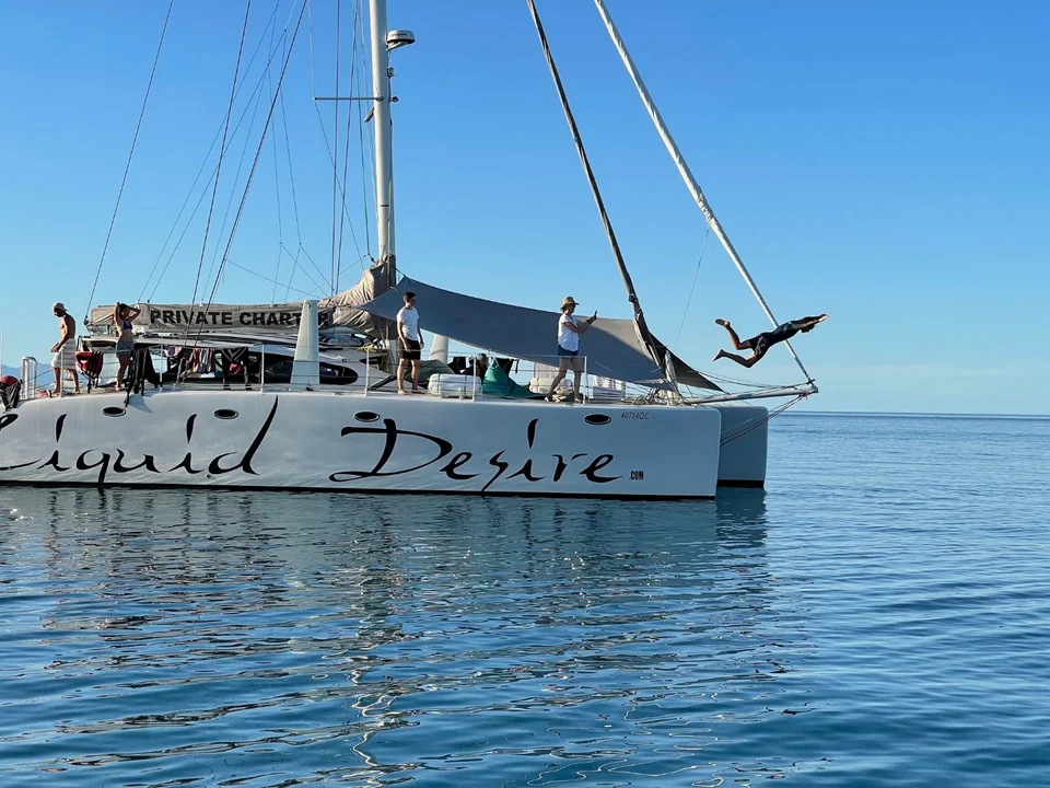 A guest swinging from the bow
