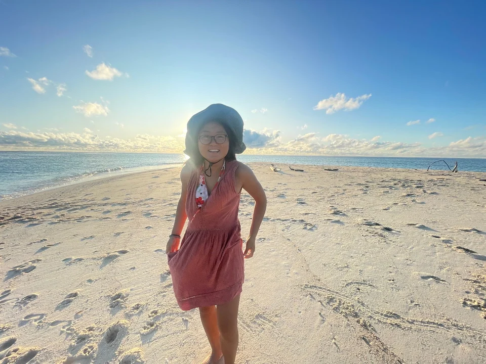 A young guest on a sand cay